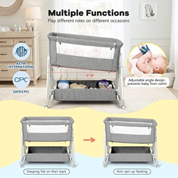 Cowiewie Bassinet Adjustable Baby Sleeper with Storage