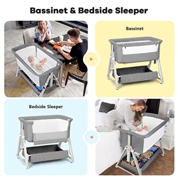 Cowiewie Bassinet Adjustable Baby Sleeper with Storage
