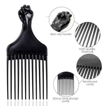 Black Soft 'N Style Hair Pick for Styling Women's and Men's Curly Hair, Plastic Detangler for Wigs, Braids, and Afros