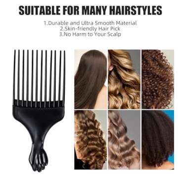 Black Soft 'N Style Hair Pick for Styling Women's and Men's Curly Hair, Plastic Detangler for Wigs, Braids, and Afros