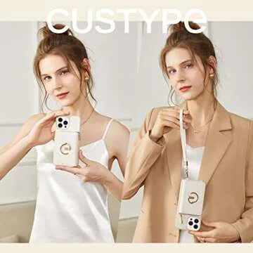 CUSTYPE for iPhone 14 Pro Max Case Wallet with Card Holder for Women, Crossbody Zipper Case with Strap Wrist, Protective Leather Case Purse with Ring for Apple iPhone 14 Pro Max 6.7inch, Beige