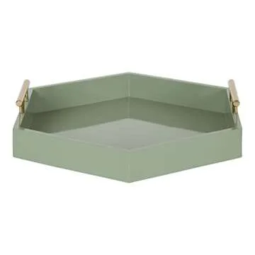 Kate and Laurel Lipton Modern Hexagon Tray, 18 x 18, Sage Green with Gold Handles, Midcentury Decorative Serving Tray for Storage and Display in Living Room Decor Scheme