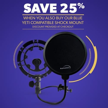 Auphonix Pop Filter for Blue Yeti Microphone - Essential Gear