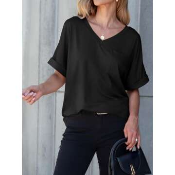 ANRABESS Women Oversized V Neck Summer Tee Shirt