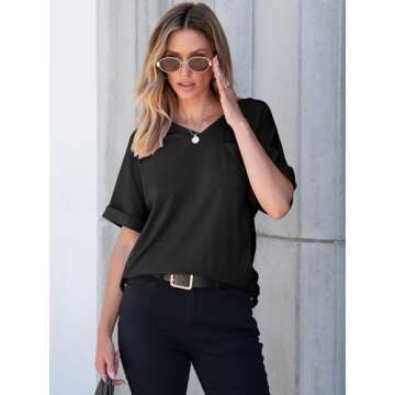 ANRABESS Women Oversized V Neck Summer Tee Shirt