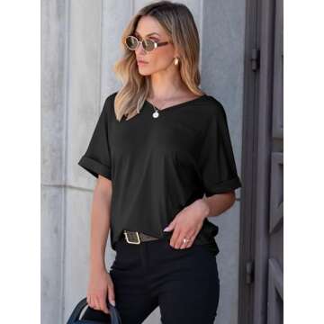 ANRABESS Women Oversized V Neck Summer Tee Shirt