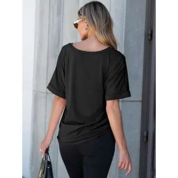 ANRABESS Women Oversized V Neck Summer Tee Shirt