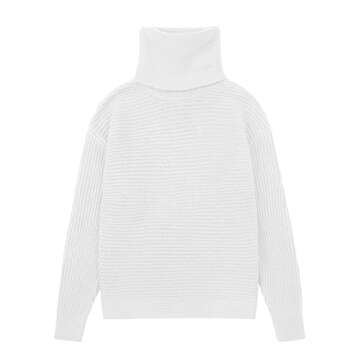 chouyatou Women's Turtleneck 2 Piece Outfits Ribbed Knit Sweater Midi Pencil Skirt Set (X-Large, White)