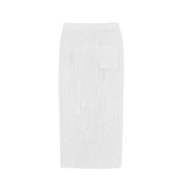 chouyatou Women's Turtleneck 2 Piece Outfits Ribbed Knit Sweater Midi Pencil Skirt Set (X-Large, White)