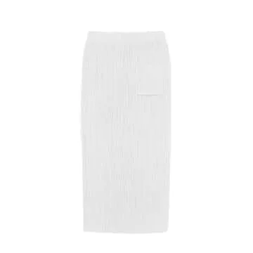 chouyatou Women's Turtleneck 2 Piece Outfits Ribbed Knit Sweater Midi Pencil Skirt Set (X-Large, White)