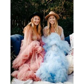 Changuan Tulle Robe Maternity Dress for Photoshoot Puffy Long Sleeves Sheer Fluffy Lingerie Wedding Scarf Boudoir Pregnancy Gown for Photography Black 3X-Large