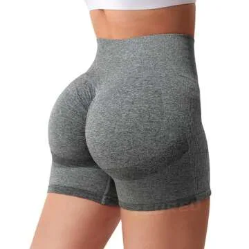 YEOREO Women High Waist Workout Yoga Gym Smile Contour Seamless Cycling Shorts Dark Grey XS