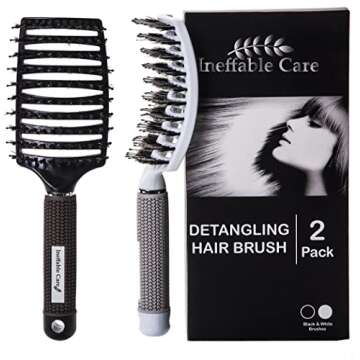 Boar Bristle Hair Brush set – Curved and Vented for Wet and Dry Detangling Hair Brush for Women Lo...