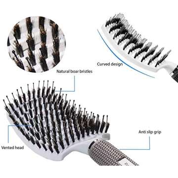 Boar Bristle Hair Brush set – Curved and Vented for Wet and Dry Detangling Hair Brush for Women Long, Thick, Thin, Curly & Tangled Hair Vent Brush - Stocking Stuffers Gift kit