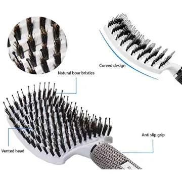 Boar Bristle Hair Brush set – Curved and Vented for Wet and Dry Detangling Hair Brush for Women Long, Thick, Thin, Curly & Tangled Hair Vent Brush - Stocking Stuffers Gift kit