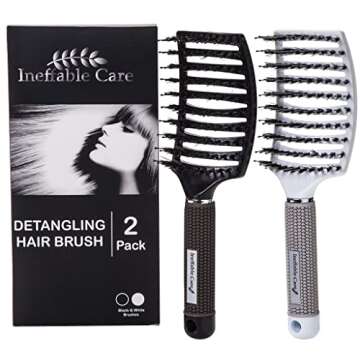 Boar Bristle Hair Brush set – Curved and Vented for Wet and Dry Detangling Hair Brush for Women Long, Thick, Thin, Curly & Tangled Hair Vent Brush - Stocking Stuffers Gift kit