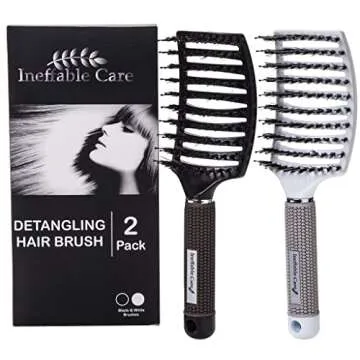 Boar Bristle Hair Brush set – Curved and Vented for Wet and Dry Detangling Hair Brush for Women Long, Thick, Thin, Curly & Tangled Hair Vent Brush - Stocking Stuffers Gift kit