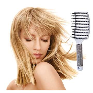 Boar Bristle Hair Brush set – Curved and Vented for Wet and Dry Detangling Hair Brush for Women Long, Thick, Thin, Curly & Tangled Hair Vent Brush - Stocking Stuffers Gift kit