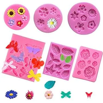 XIYUMINHONG Mini Flower Mold Butterfly Mold Leaf Mold, Cake Decoration, Chocolate, Soft Candy, Soap, Candy Making Mold, Non-stick DIY Baking Tool(Butterfly/Rose/Leaf).