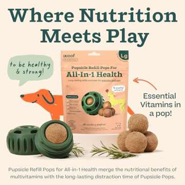 WOOF Pupsicle Refill Pops for All-in-1 Health - Long-Lasting Multivitamin Refills for The Pupsicle Toy - with Vitamins A, B, D, Iron, Magnesium, and Fiber - Large Pops - 7 Count