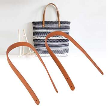 2Pcs 21.7 Inch Handmade Leather Bag Handles, Bag Hand Straps Set for Shoulder Bag Purse Making Suppl...