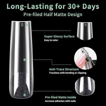 XXL Long Square Nail Tips, 120pcs Acrylic Fake Nails Soft Gel X Nail Tips, Full Cover Pre-Shaped Matte Clear Press on Nails for Extension, Diy at Home Manicure 12 Sizes