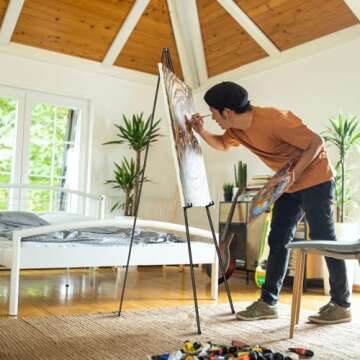 PUJIANG Easel Stand for Signs,63" Easels for Displaying Pictures, Display Easels for Wedding Sign Poster, Metal Floor Standing Easel,Folding Art Easel for Painting, Welcome Sign Stand with Case