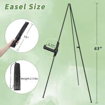 PUJIANG Easel Stand for Signs,63" Easels for Displaying Pictures, Display Easels for Wedding Sign Poster, Metal Floor Standing Easel,Folding Art Easel for Painting, Welcome Sign Stand with Case