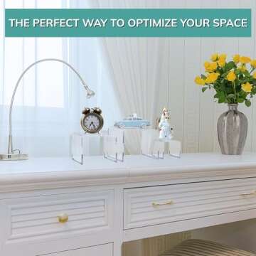 pbf PHOTO BOOTH FRAMES Acrylic Riser Display Stands - 3 Pieces- Clear- Silver Accents Acrylic Risers Shelf Riser Display Stand Set