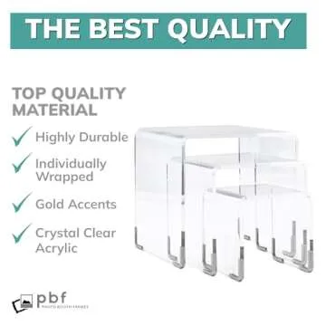 pbf PHOTO BOOTH FRAMES Acrylic Riser Display Stands - 3 Pieces- Clear- Silver Accents Acrylic Risers Shelf Riser Display Stand Set