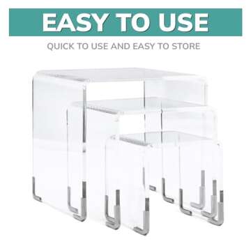 pbf PHOTO BOOTH FRAMES Acrylic Riser Display Stands - 3 Pieces- Clear- Silver Accents Acrylic Risers Shelf Riser Display Stand Set