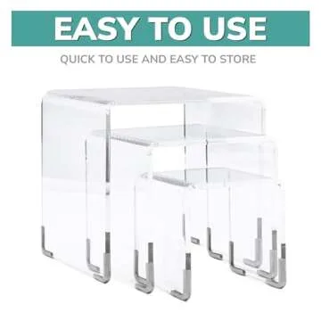 pbf PHOTO BOOTH FRAMES Acrylic Riser Display Stands - 3 Pieces- Clear- Silver Accents Acrylic Risers Shelf Riser Display Stand Set