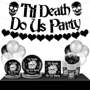 Sliner 141 Pcs 'Til Death Do Us Party Supplies - Gothic Halloween Wedding Decorations