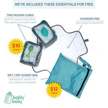 Large Capacity Diaper Bag Backpack- with YKK Zippers, Two Packing Cubes, Wet/Dry Bag, Changing Pad and Stroller Straps by Bably Baby- Stylish Unisex Design (Grey)