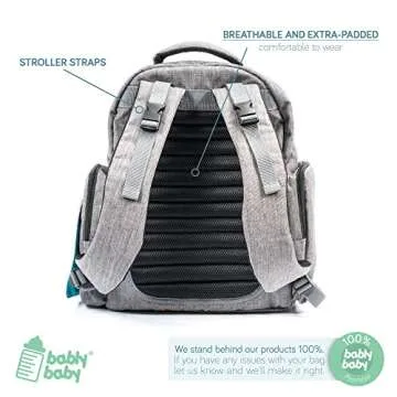 Large Capacity Diaper Bag Backpack- with YKK Zippers, Two Packing Cubes, Wet/Dry Bag, Changing Pad and Stroller Straps by Bably Baby- Stylish Unisex Design (Grey)