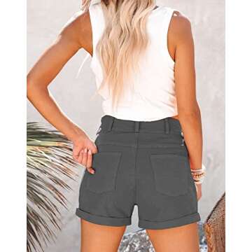 Hilltichu Womens Relaxed Fit Casual High Waist Pocketed Denim Shorts (Light Gray,Small,US,Alpha,Adul...