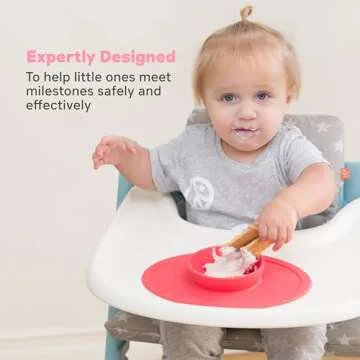 ezpz Tiny Bowl (Coral) - Silicone Suction Placemat + Bowl for Infants - 6 Months+ - Baby Led Weaning Supplies - Fits All Highchair Trays