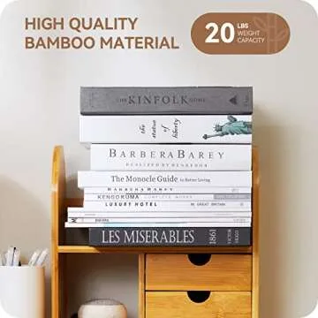 FURNINXS Bamboo Desktop Bookshelf Organizer, Adjustable Office Shelves Storage Rack, Expandable Natural Wood Display Stand Shelf, Office Supplies Home Desk Decor