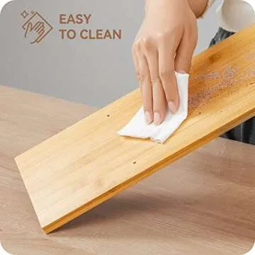 FURNINXS Bamboo Desktop Bookshelf Organizer, Adjustable Office Shelves Storage Rack, Expandable Natural Wood Display Stand Shelf, Office Supplies Home Desk Decor