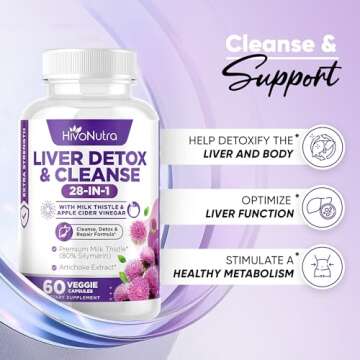 HivoNutra 28-in-1 Liver Cleanse Detox & Repair Supplement - Milk Thistle Silymarin, Artichoke Extract Dandelion & Apple Cider Vinegar, Astragalus - Liver Health Formula Support Pills Vegan Capsules