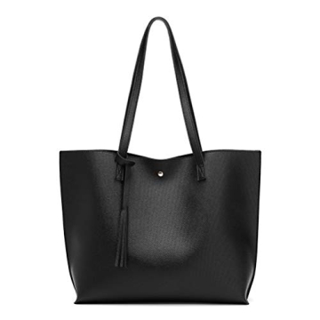 Dreubea Women's Soft Faux Leather Tote Shoulder Bag - Black - Big Capacity