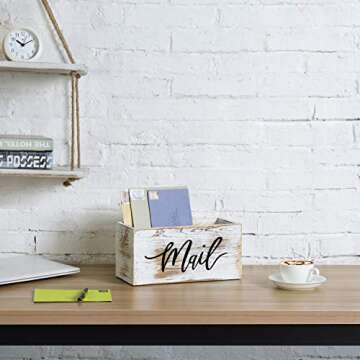 MyGift Mail Holder Storage Organizer Box Whitewashed Wood with MAIL Script Design, Desktop Letters, ...