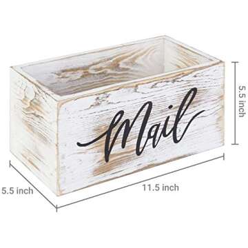 MyGift Mail Holder Storage Organizer Box Whitewashed Wood with MAIL Script Design, Desktop Letters, Bills, Notes and Postcard Bin for Home Office Dorm Room