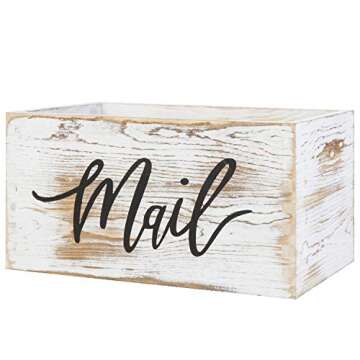 MyGift Mail Holder Storage Organizer Box Whitewashed Wood with MAIL Script Design, Desktop Letters, Bills, Notes and Postcard Bin for Home Office Dorm Room