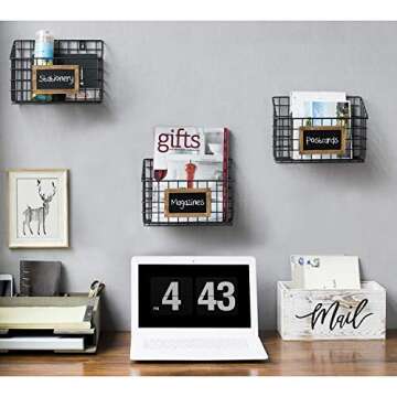 MyGift Mail Holder Storage Organizer Box Whitewashed Wood with MAIL Script Design, Desktop Letters, Bills, Notes and Postcard Bin for Home Office Dorm Room