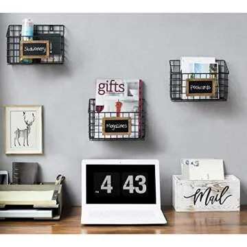 MyGift Mail Holder Storage Organizer Box Whitewashed Wood with MAIL Script Design, Desktop Letters, Bills, Notes and Postcard Bin for Home Office Dorm Room