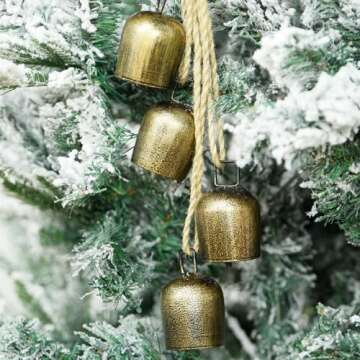 Christmas Bells,Vuskly Gold Bells Metal Hanging Bells with Jute Rope Christmas Bells for Decoration Vintage Bells Ideal for Christmas Tree,Christmas Wreath,Party, Wedding Decorations1.6W x 20H