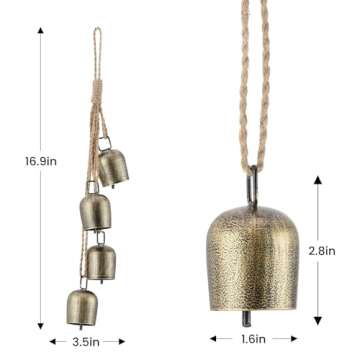 Christmas Bells,Vuskly Gold Bells Metal Hanging Bells with Jute Rope Christmas Bells for Decoration Vintage Bells Ideal for Christmas Tree,Christmas Wreath,Party, Wedding Decorations1.6W x 20H