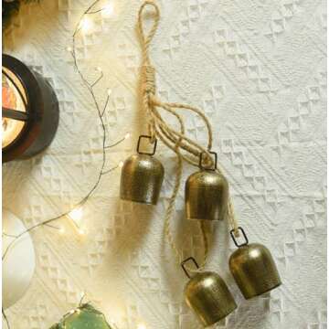 Christmas Bells,Vuskly Gold Bells Metal Hanging Bells with Jute Rope Christmas Bells for Decoration Vintage Bells Ideal for Christmas Tree,Christmas Wreath,Party, Wedding Decorations1.6W x 20H