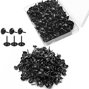Rierdge 200 Pcs Metal Thumb Tacks Decorative Black, 7/16 Inch Vintage Thumb Tacks, Heavy Duty Uphols...